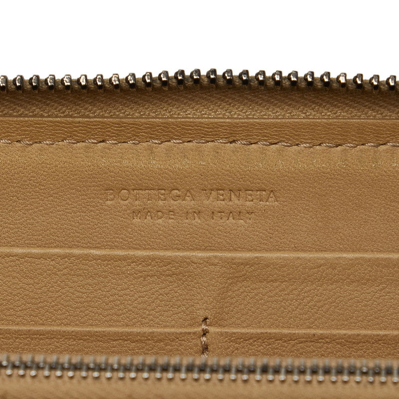 ボッテガヴェネタ スタッズ イントレチャート ラウンドファスナー 長財布 ベージュ レザー レディース BOTTEGAVENETA 【中古】