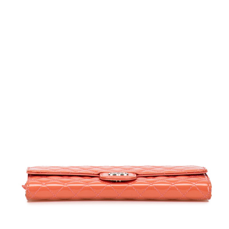シャネル マトラッセ ココマーク チェーンウォレット 長財布 オレンジ パテントレザー レディース CHANEL 【中古】