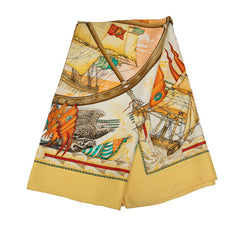 エルメス カレ90 Vive le ven 風よ吹け スカーフ ベージュ マルチカラー シルク レディース HERMES 【中古】