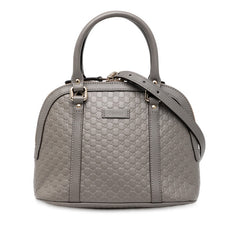 グッチ マイクログッチシマ ハンドバッグ ショルダーバッグ 2WAY 449654 グレー レザー レディース GUCCI 【中古】