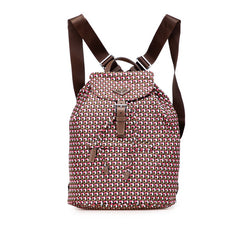 プラダ 三角ロゴプレート リュック バックパック BZ0032 ブラウン ピンク ナイロン レザー レディース PRADA 【中古】