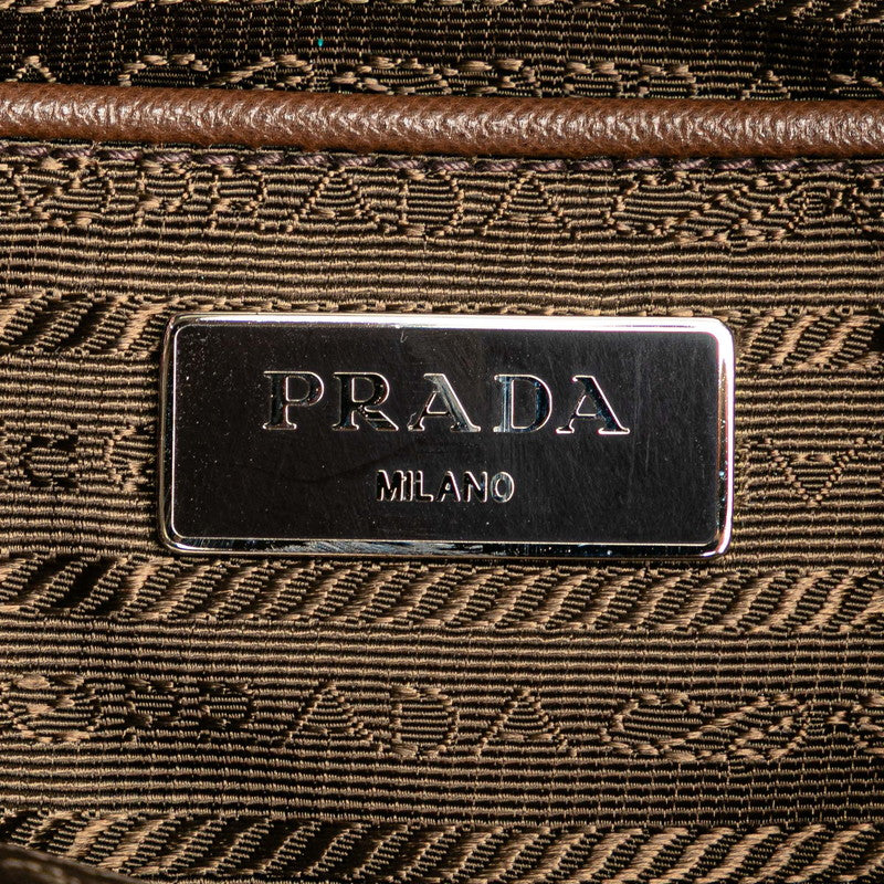 プラダ 三角ロゴプレート リュック バックパック BZ0032 ブラウン ピンク ナイロン レザー レディース PRADA 【中古】