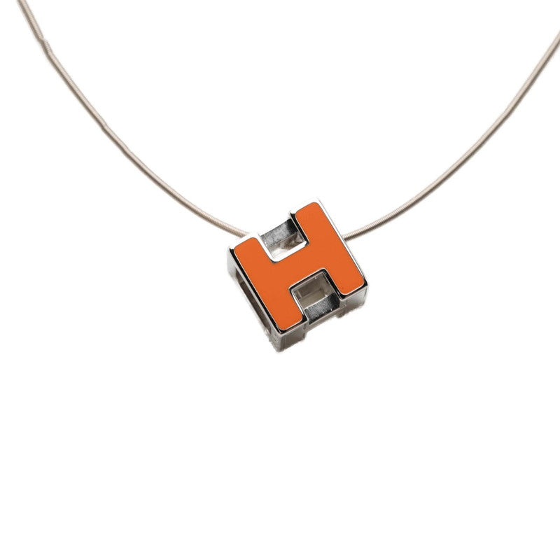 エルメス カージュドアッシュ チェーン Hキューブ ペンダント ネックレス オレンジ シルバー メタル レディース HERMES 【中古】