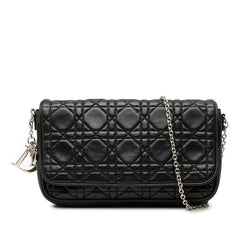 ディオール カナージュ レディディオール チェーンウォレット ショルダーバッグ ブラック ラムスキン レディース Dior 中古