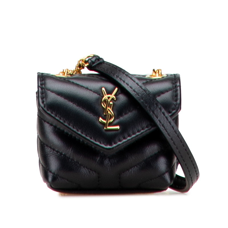 サンローラン ルル ミニ チェーンショルダーバッグ AirPods ケース ブラック ゴールド レザー レディース SAINT LAURENT 【中古】