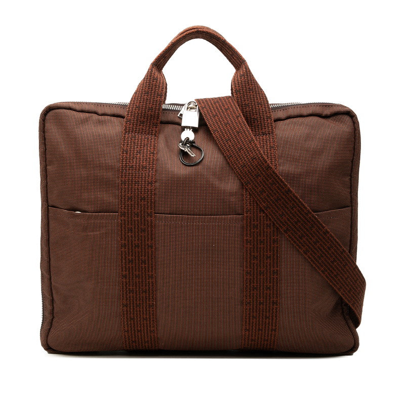 エルメス エールライン ブリーフケース ハンドバッグ ショルダーバッグ 2WAY ブラウン キャンバス レディース HERMES 中古