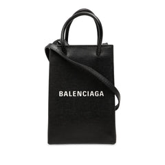 バレンシアガ ショッピング フォンホルダー 斜め掛け ショルダーバッグ 593826 ブラック レザー レディース BALENCIAGA 中古