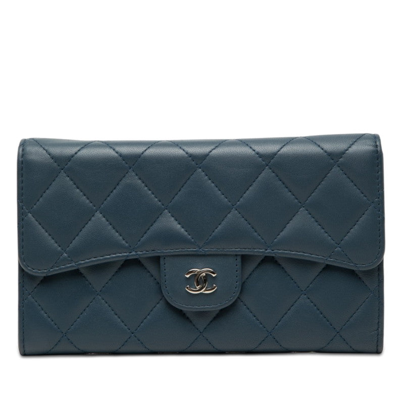 シャネル マトラッセ ココマーク 長財布 ネイビー ラムスキン レディース CHANEL 【中古】