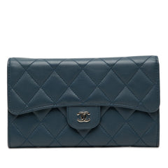 シャネル マトラッセ ココマーク 長財布 ネイビー ラムスキン レディース CHANEL 【中古】
