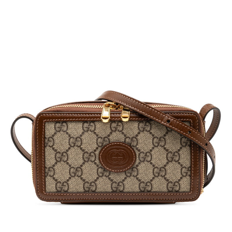 グッチ GGスプリーム インターロッキングG ショルダーバッグ 671674 ベージュ ブラウン PVC レザー レディース GUCCI 【中古】