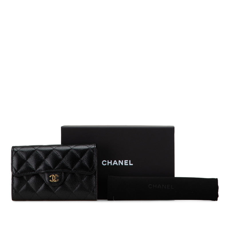 シャネル マトラッセ ココマーク 三つ折り財布 AP0232 ブラック キャビアスキン レディース CHANEL 【中古】