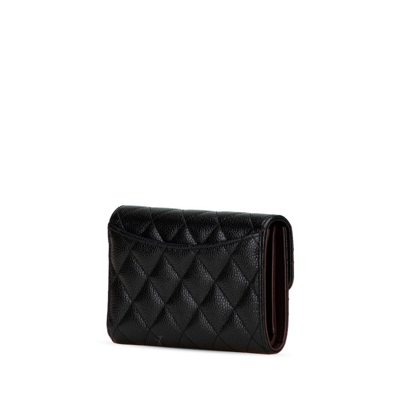 シャネル マトラッセ ココマーク 三つ折り財布 AP0232 ブラック キャビアスキン レディース CHANEL 【中古】