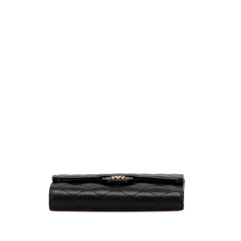 シャネル マトラッセ ココマーク 三つ折り財布 AP0232 ブラック キャビアスキン レディース CHANEL 【中古】