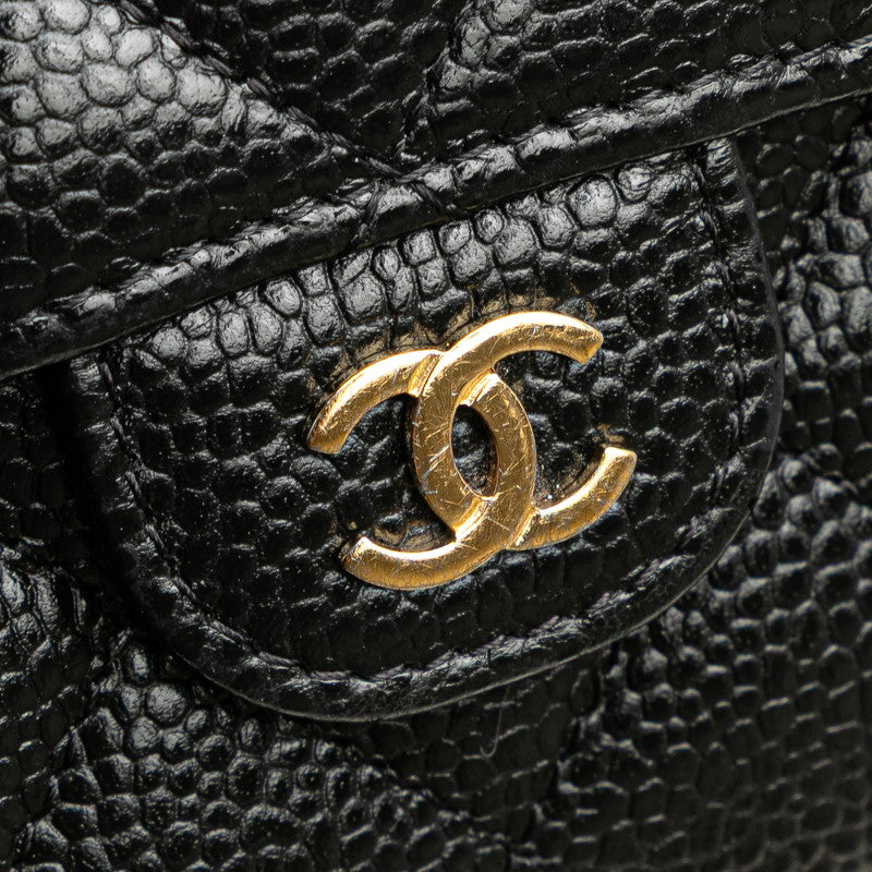 シャネル マトラッセ ココマーク 三つ折り財布 AP0232 ブラック キャビアスキン レディース CHANEL 【中古】