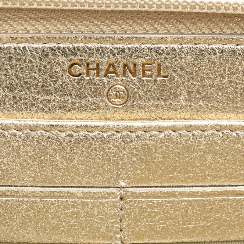 シャネル ココマーク ラウンドファスナー 長財布 ゴールド レザー レディース CHANEL 【中古】