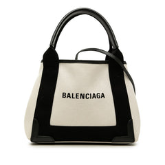バレンシアガ ネイビーカバスXS ハンドバッグ ショルダーバッグ 2WAY 390346 アイボリー ブラック キャンバス レザー レディース BALENCIAGA 中古