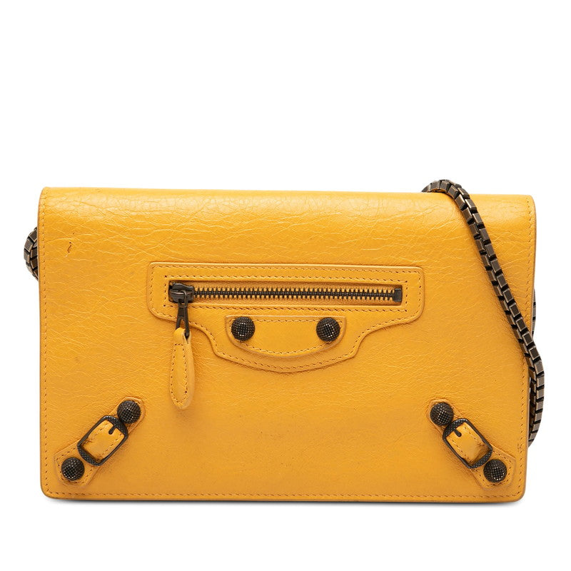 バレンシアガ ジャイアント シティ チェーンウォレット ショルダーバッグ 444056 イエロー レザー レディース BALENCIAGA 【中古】