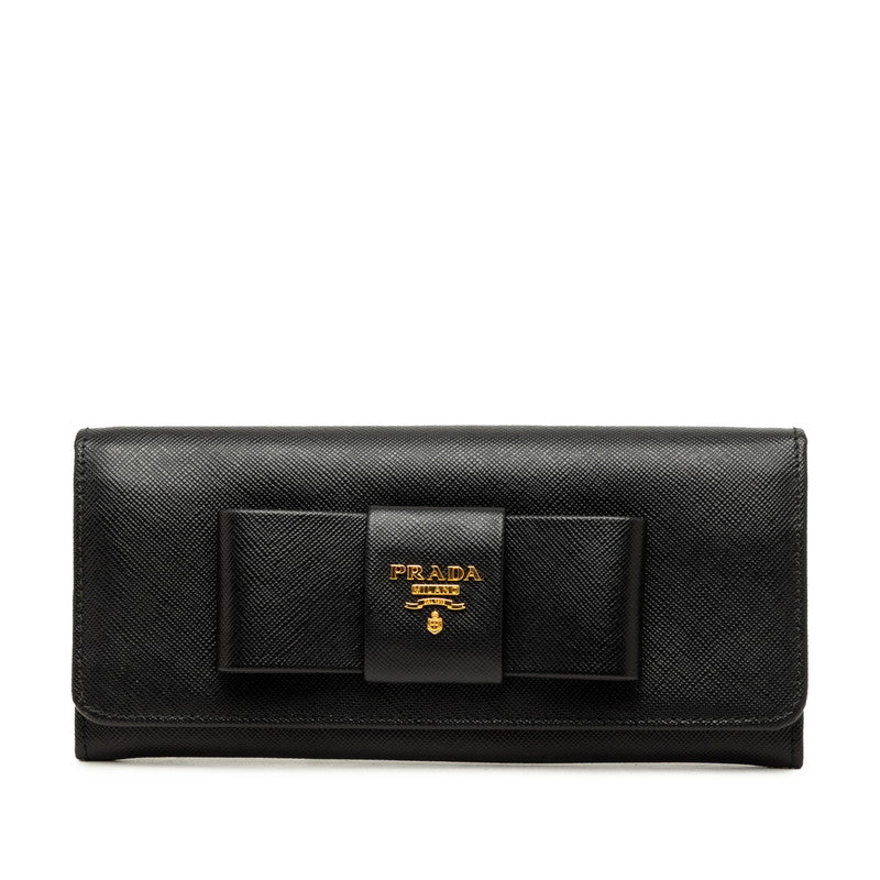 プラダ リボン 長財布 1M1132 ブラック サフィアーノレザー レディース PRADA 【中古】