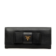 プラダ リボン 長財布 1M1132 ブラック サフィアーノレザー レディース PRADA 【中古】