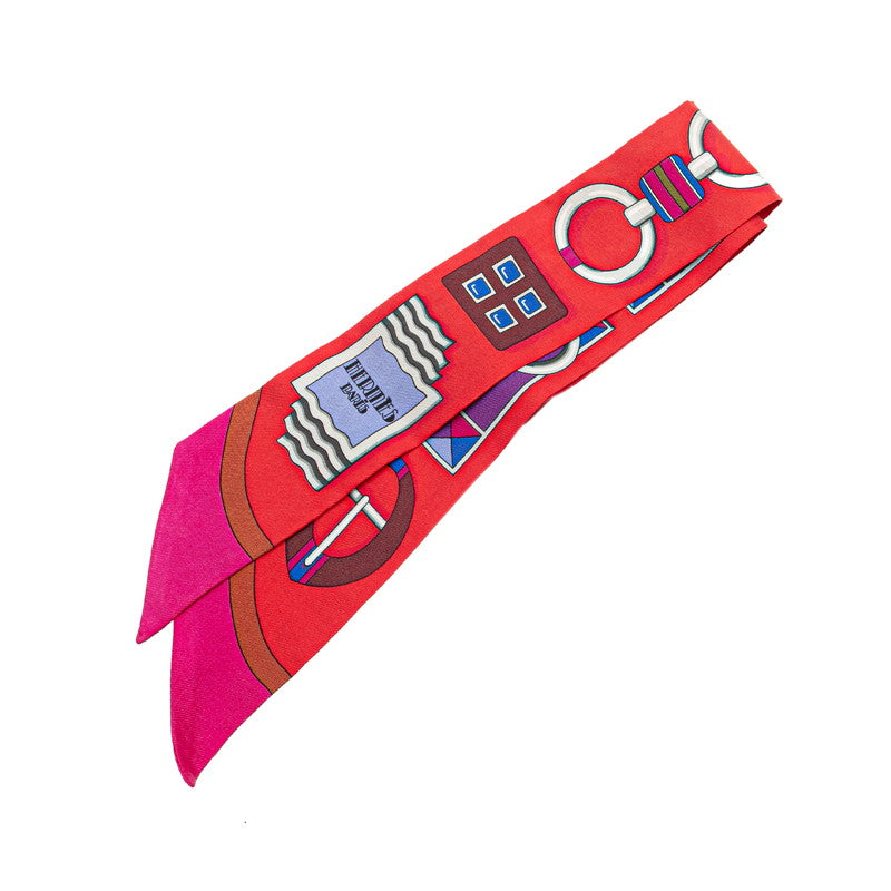 エルメス ツイリー CARRE EN BOUCLES カレ アン ブックル スカーフ レッド シルバー マルチカラー シルク レディース HERMES 【中古】