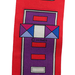 エルメス ツイリー CARRE EN BOUCLES カレ アン ブックル スカーフ レッド シルバー マルチカラー シルク レディース HERMES 【中古】