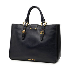 ミュウミュウ マドラス ハンドバッグ ショルダーバッグ 2WAY ネイビー レザー レディース MIUMIU 【中古】