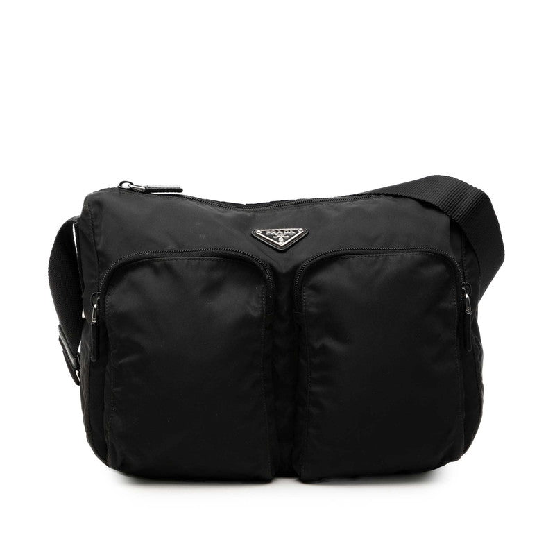 プラダ 三角ロゴプレート 斜め掛け ショルダーバッグ ブラック ナイロン レディース PRADA 【中古】
