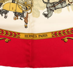 エルメス カレ90 ロンシャンへの散歩 La Promenade de Longchamps スカーフ レッド マルチカラー シルク レディース HERMES 【中古】