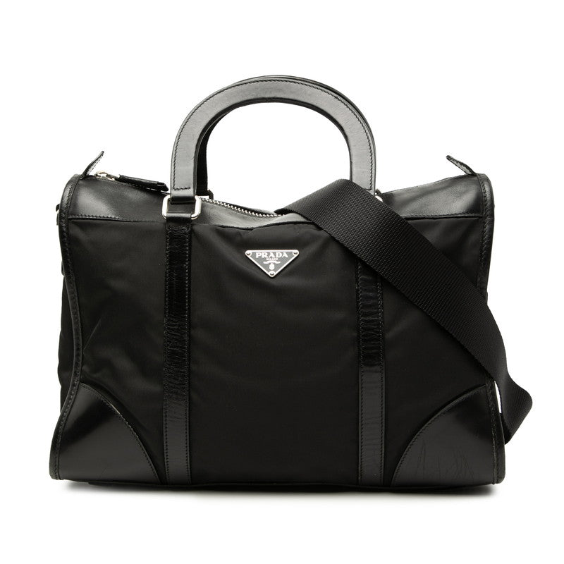 プラダ 三角ロゴプレート ハンドバッグ ショルダーバッグ 2WAY ブラック ナイロン レザー レディース PRADA 【中古】