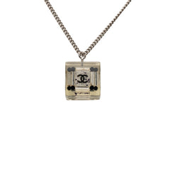 シャネル ココマーク スクエア キューブ ペンダントネックレス クリア ブラック シルバー メタル プラスチック レディース CHANEL 【中古】