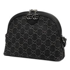グッチ GGデニム ショルダーバッグ 499621 ブラック デニム レザー レディース GUCCI 【中古】