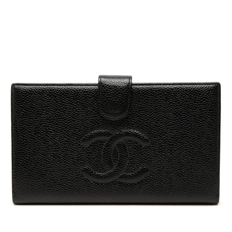 シャネル ココマーク 二つ折り 長財布 A13498 ブラック キャビアスキン レディース CHANEL 中古