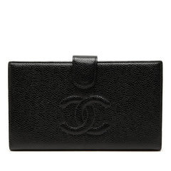シャネル ココマーク 二つ折り 長財布 A13498 ブラック キャビアスキン レディース CHANEL 中古