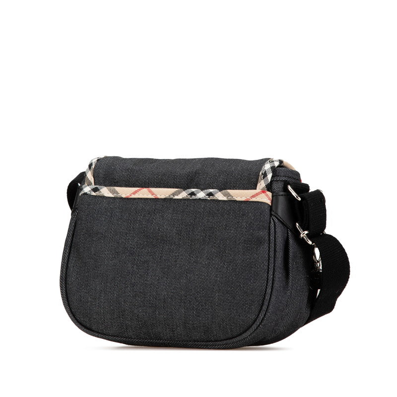 バーバリー ノバチェック 斜め掛け ショルダーバッグ ブラック ベージュ デニム レディース BURBERRY 【中古】