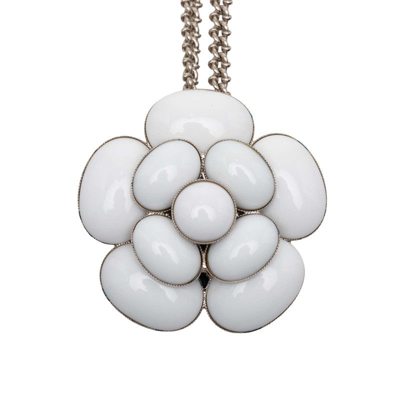 シャネル カメリア クルーズライン ペンダント ネックレス ホワイト シルバー メタル レディース CHANEL 【中古】