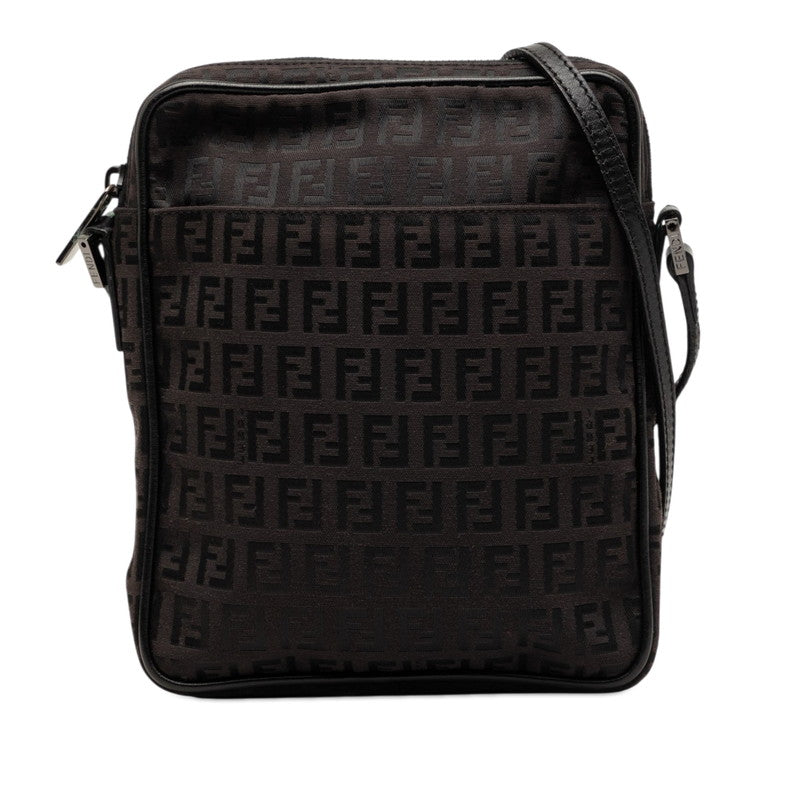 フェンディ ズッキーノ 斜め掛け ショルダーバッグ 8BT053 ブラック キャンバス レザー レディース FENDI 【中古】