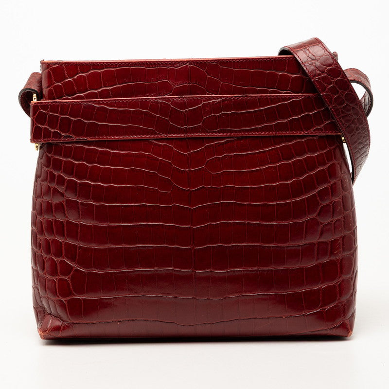サルヴァトーレフェラガモ ヴァラ クロコ型押し ショルダーバッグ レッド レザー レディース Salvatore Ferragamo 【中古】