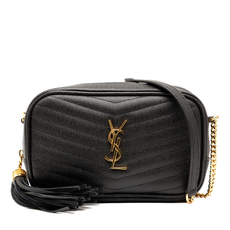 サンローラン ルー フリンジ チェーン ショルダーバッグ カメラバッグ ブラック レザー レディース SAINT LAURENT 【中古】