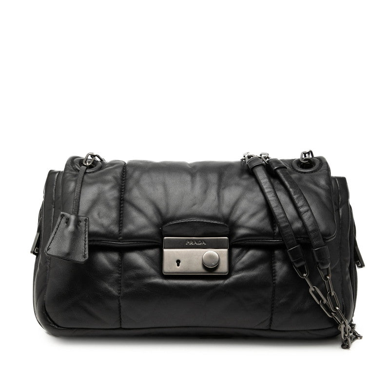 プラダ ナッパボンバー チェーン ショルダーバッグ ブラック レザー レディース PRADA 【中古】
