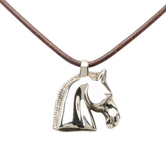 エルメス シュバルホース ペンダント ネックレス シルバー レザー メタル レディース HERMES 【中古】