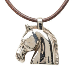 エルメス シュバルホース ペンダント ネックレス シルバー レザー メタル レディース HERMES 【中古】