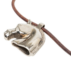 エルメス シュバルホース ペンダント ネックレス シルバー レザー メタル レディース HERMES 【中古】