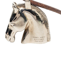エルメス シュバルホース ペンダント ネックレス シルバー レザー メタル レディース HERMES 【中古】