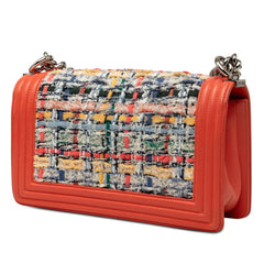 シャネル ココマーク ボーイシャネル チェーン ショルダーバッグ オレンジ マルチカラー ラムスキン ツイード レディース CHANEL 【中古】