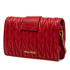 ミュウミュウ マテラッセ 斜め掛け チェーン ショルダーバッグ レッド レザー ビジュー レディース MIUMIU 【中古】