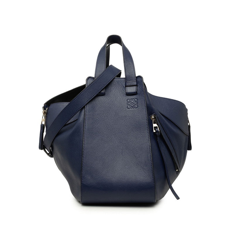 ロエベ アナグラム ハンモック ミディアム ハンドバッグ ショルダーバッグ 2WAY ブルー系 レザー レディース LOEWE 中古