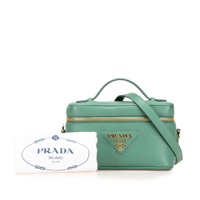 プラダ ロゴ バニティバッグ ショルダーバッグ 2WAY 1BH202 グリーン レザー レディース PRADA 【中古】