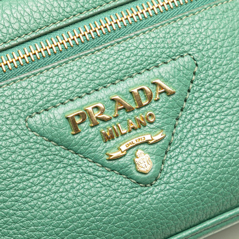プラダ ロゴ バニティバッグ ショルダーバッグ 2WAY 1BH202 グリーン レザー レディース PRADA 【中古】