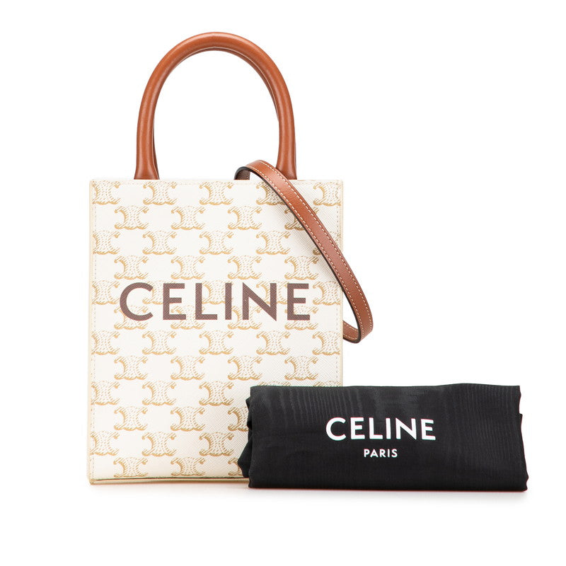 セリーヌ トリオンフ ミニ バーティカル カバ ハンドバッグ ショルダーバッグ 2WAY ホワイト ブラウン PVC レザー レディース CELINE 【中古】