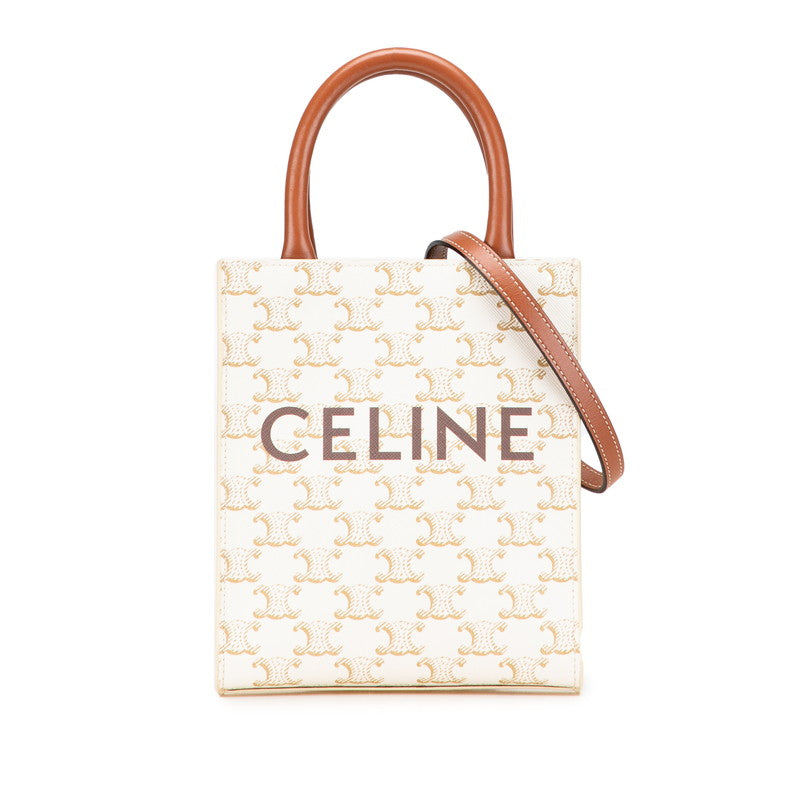 セリーヌ トリオンフ ミニ バーティカル カバ ハンドバッグ ショルダーバッグ 2WAY ホワイト ブラウン PVC レザー レディース CELINE 【中古】